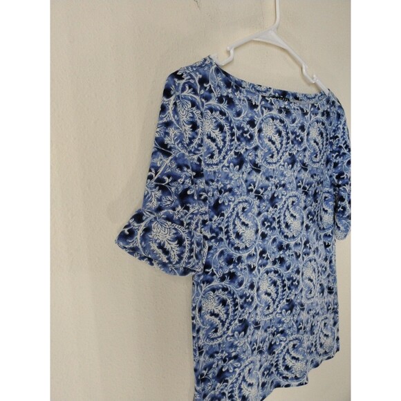 Lauren Ralph Lauren Women's Shirt M Blue/White Paisley Rolled Sleeve Boat Neck - Picture 7 of 14